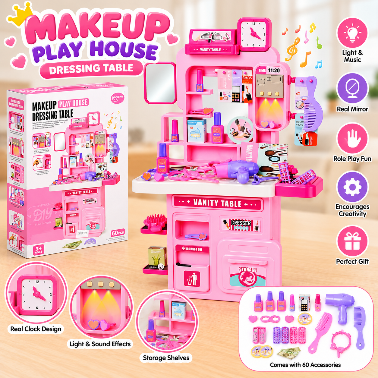 Makeup Play House Dressing Table Pretend Play 60pcs - 63A