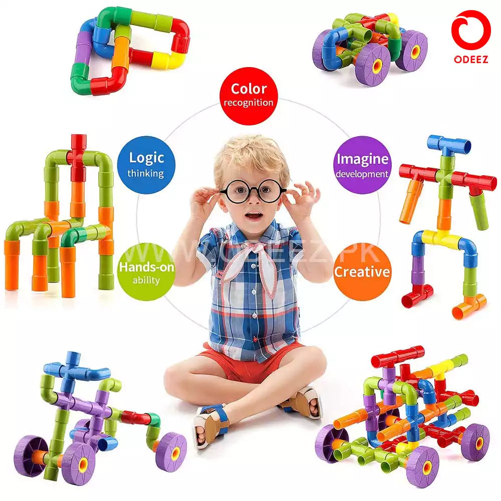 Pipe Building Blocks with Wheels - 40+ Pieces - Default Title - Odeez | Educational Toys Pakistan 