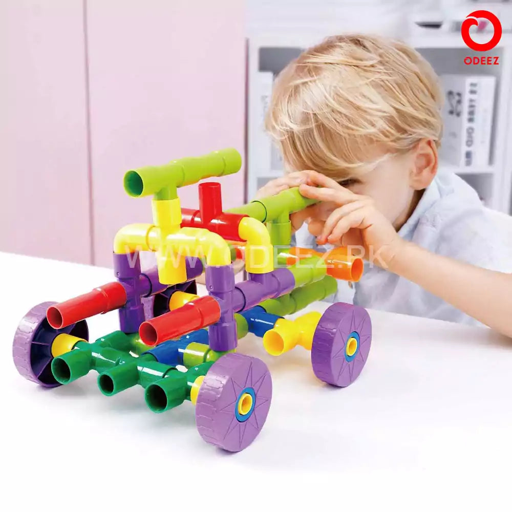 Pipe Building Blocks with Wheels - 40+ Pieces - Default Title - Odeez | Educational Toys Pakistan 