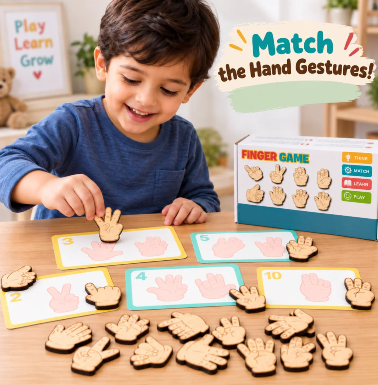 Wooden Montessori Hand Gesture Matching Activity Toy