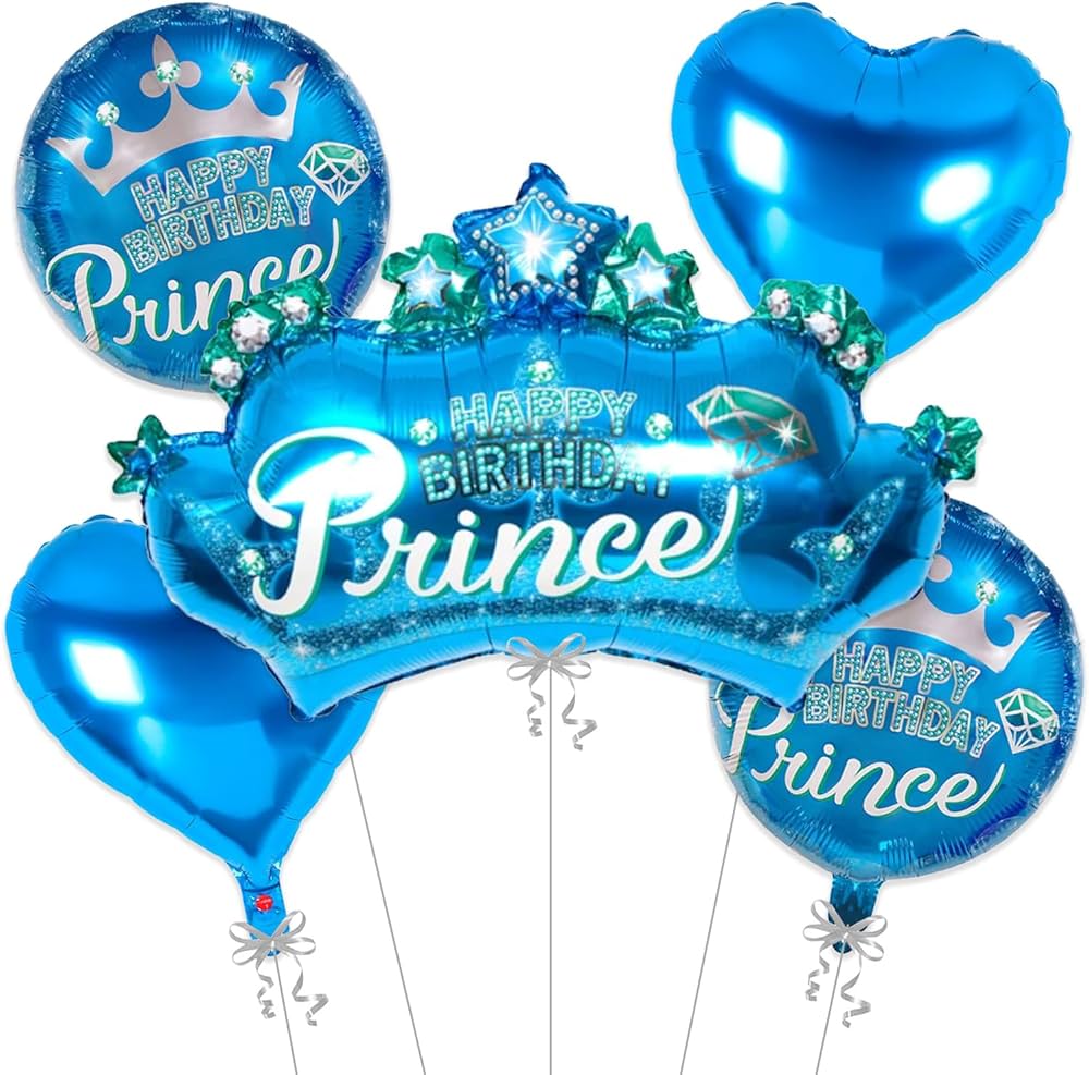 Prince Theme Happy Birthday Smile Foil Balloons Blue - Pack of 5 - Default Title - Odeez | Educational Toys Pakistan 