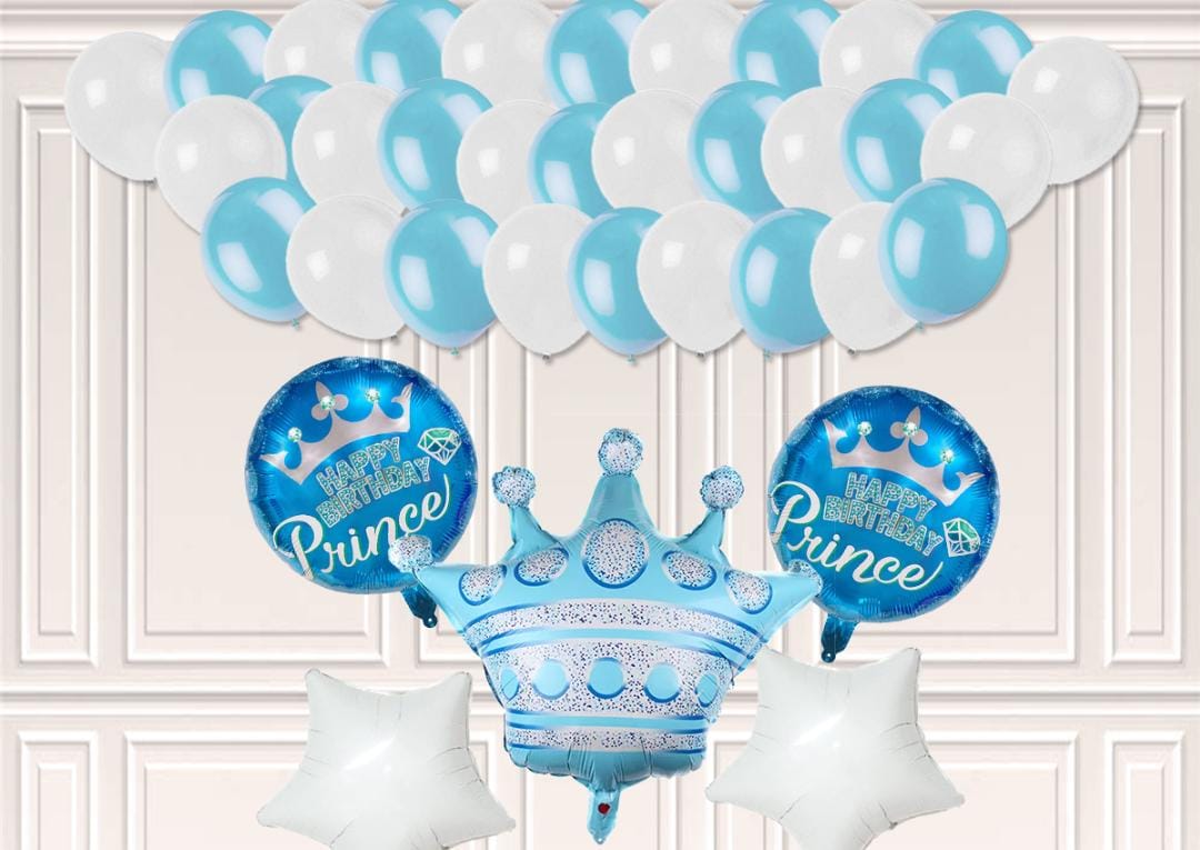 Prince Theme Happy Birthday Smile Foil Balloons Blue - Pack of 5 - Default Title - Odeez | Educational Toys Pakistan 