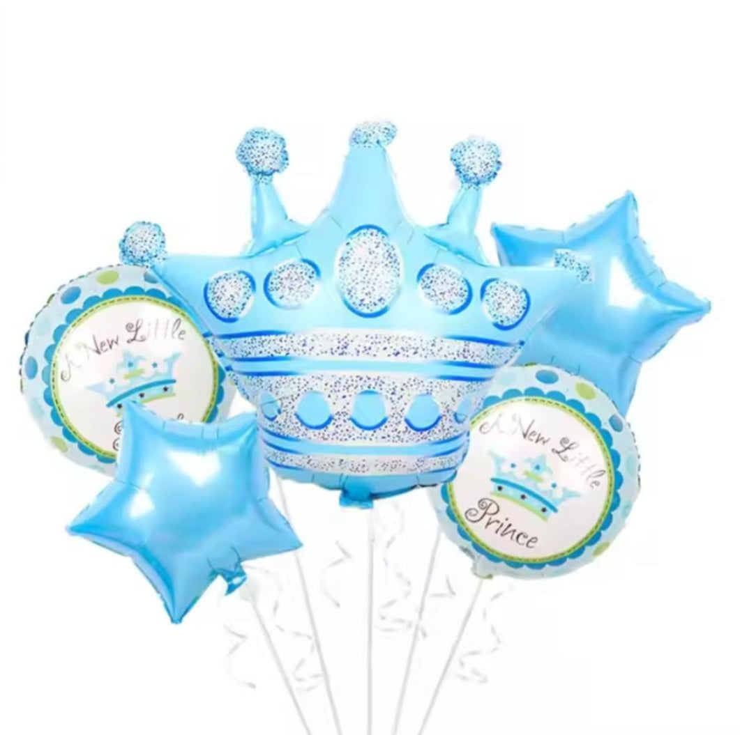 Prince Theme Happy Birthday Smile Foil Balloons Blue - Pack of 5 - Default Title - Odeez | Educational Toys Pakistan 