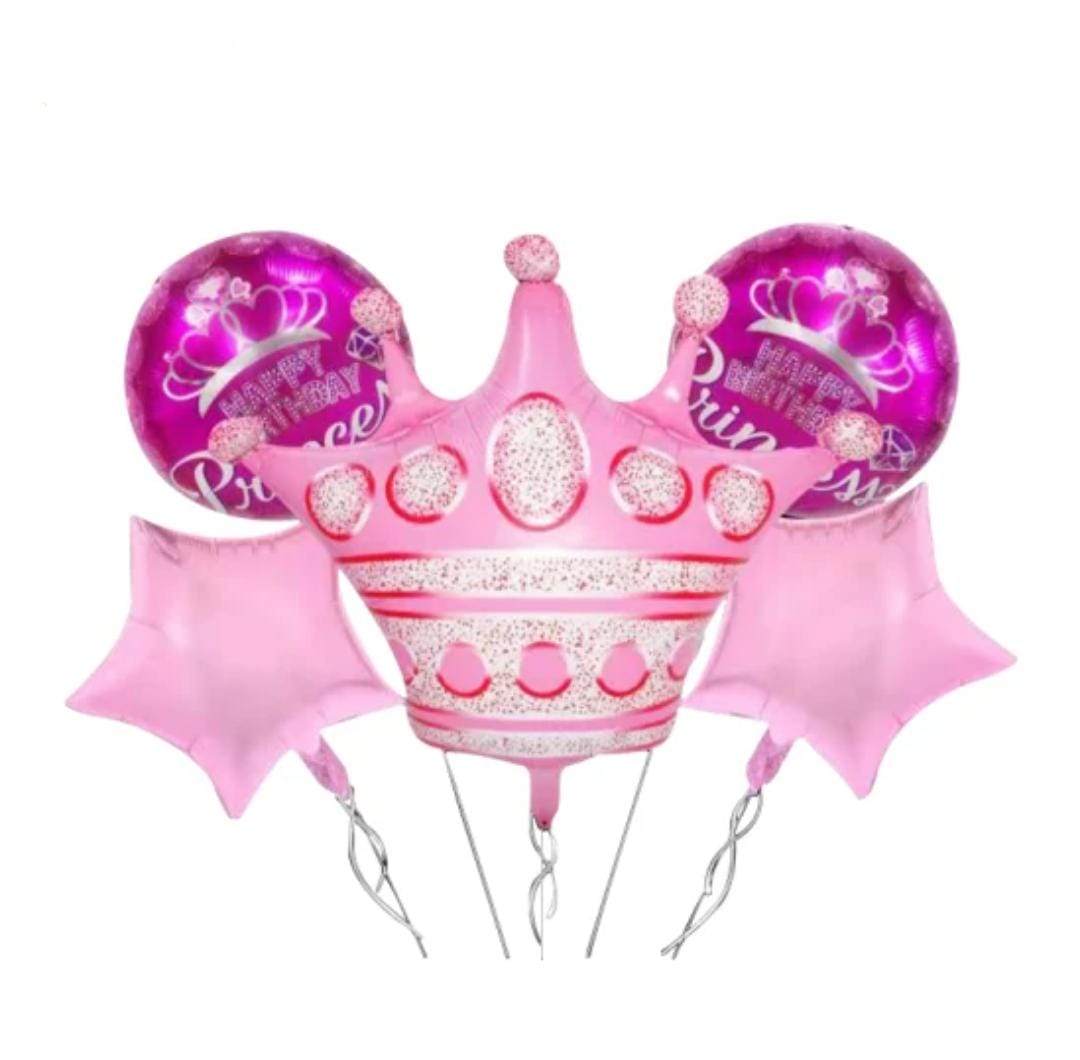 Princess Theme Happy Birthday Smile Foil Balloons Pink - Pack of 5 - Default Title - Odeez | Educational Toys Pakistan 