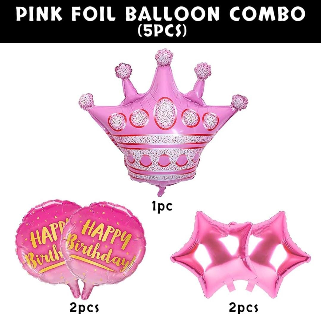 Princess Theme Happy Birthday Smile Foil Balloons Pink - Pack of 5 - Default Title - Odeez | Educational Toys Pakistan 
