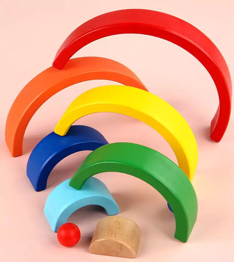 Rainbow Stacking Wooden Blocks - 7 Pieces - Default Title - Odeez | Educational Toys Pakistan 