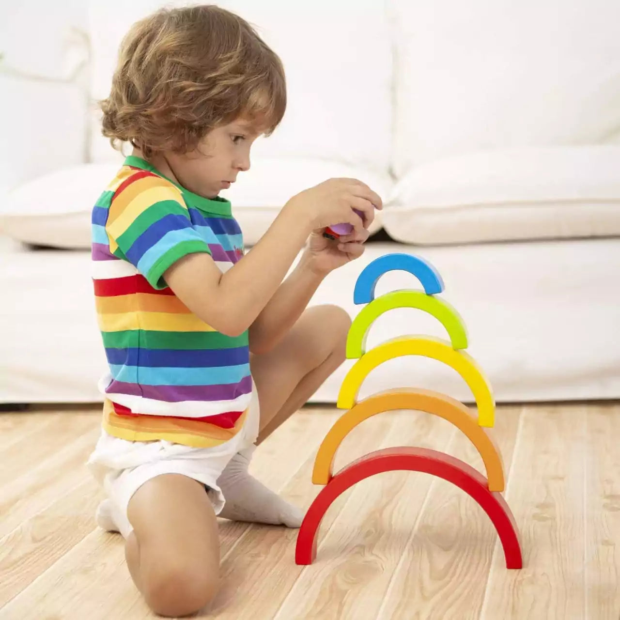 Rainbow Stacking Wooden Blocks - 7 Pieces - Default Title - Odeez | Educational Toys Pakistan 