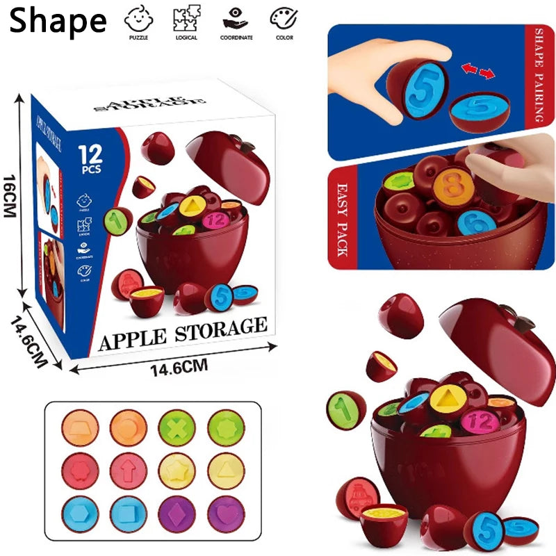 Apple Matching Toy Set Educational Sorting and Learning Game 12 pcs