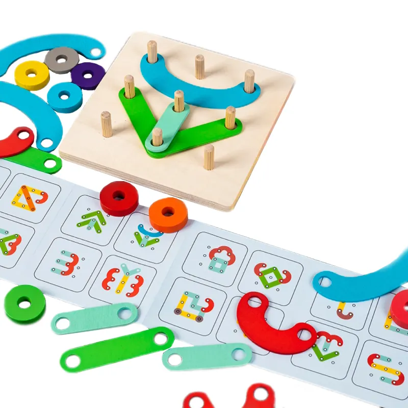 Wooden Bar Shaped Assembled Sleeve Column Puzzle Board - 040