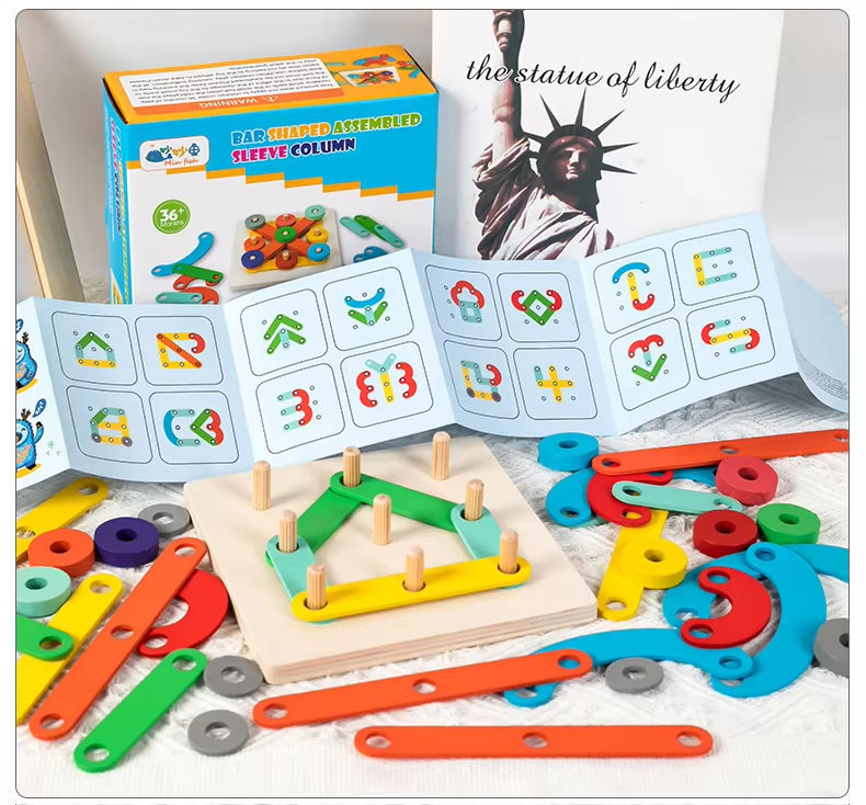 Wooden Bar Shaped Assembled Sleeve Column Puzzle Board - 040