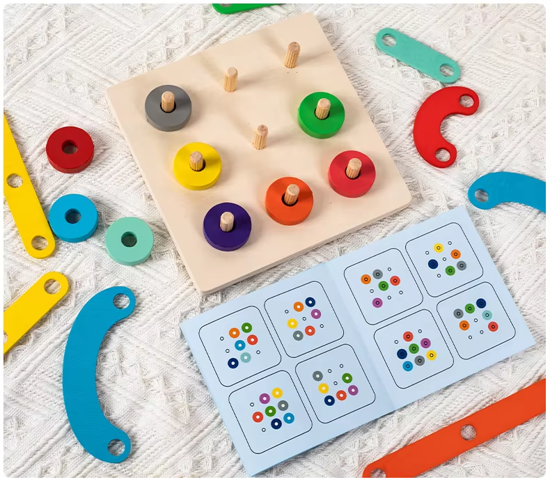 Wooden Bar Shaped Assembled Sleeve Column Puzzle Board - 040