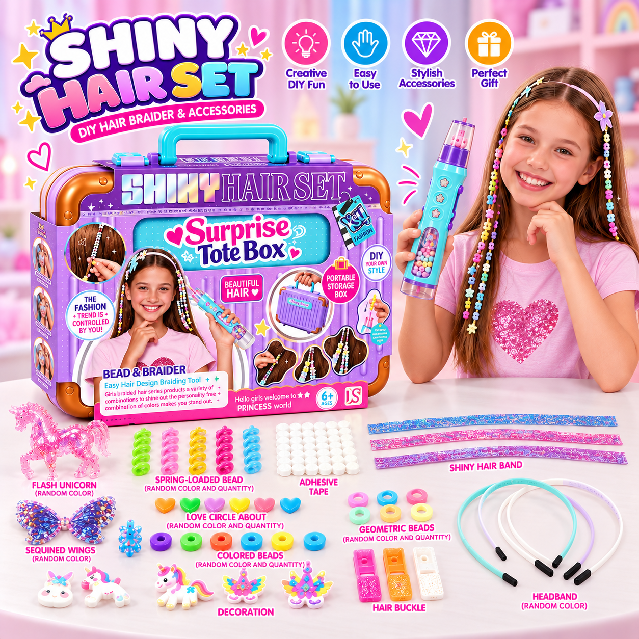 DIY Shiny Hair Braider and Accessories Surprise Tote Box  - 031