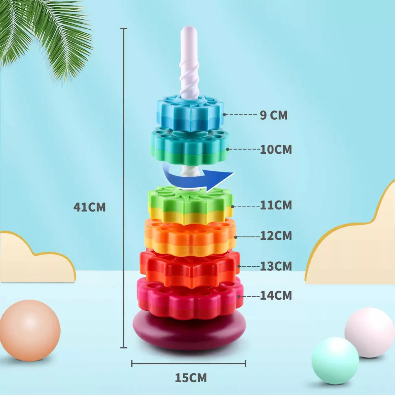 Spin Again Rainbow Tower - 5 stages - Default Title - Odeez | Educational Toys Pakistan 
