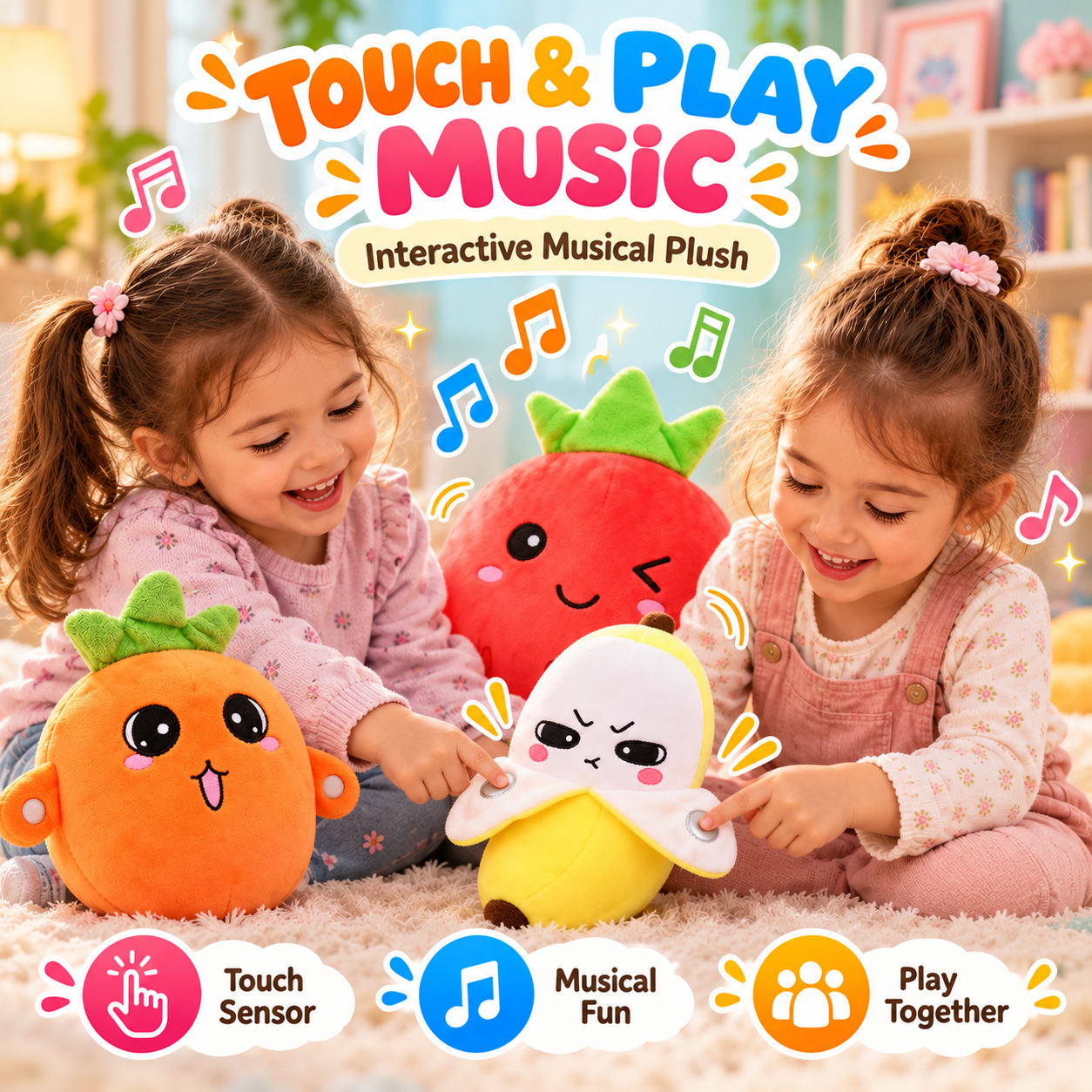 Interactive Musical Plush Toy Touch Sensor Soft Stuffed Toy for Kids (Random Design)