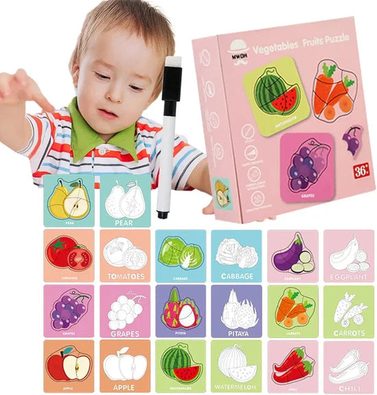 2in1 Jigsaw Puzzle Write and Wipe Cards - 569 - Dinosaur-Animal-Vegetable-Traffic - Odeez | Educational Toys Pakistan 