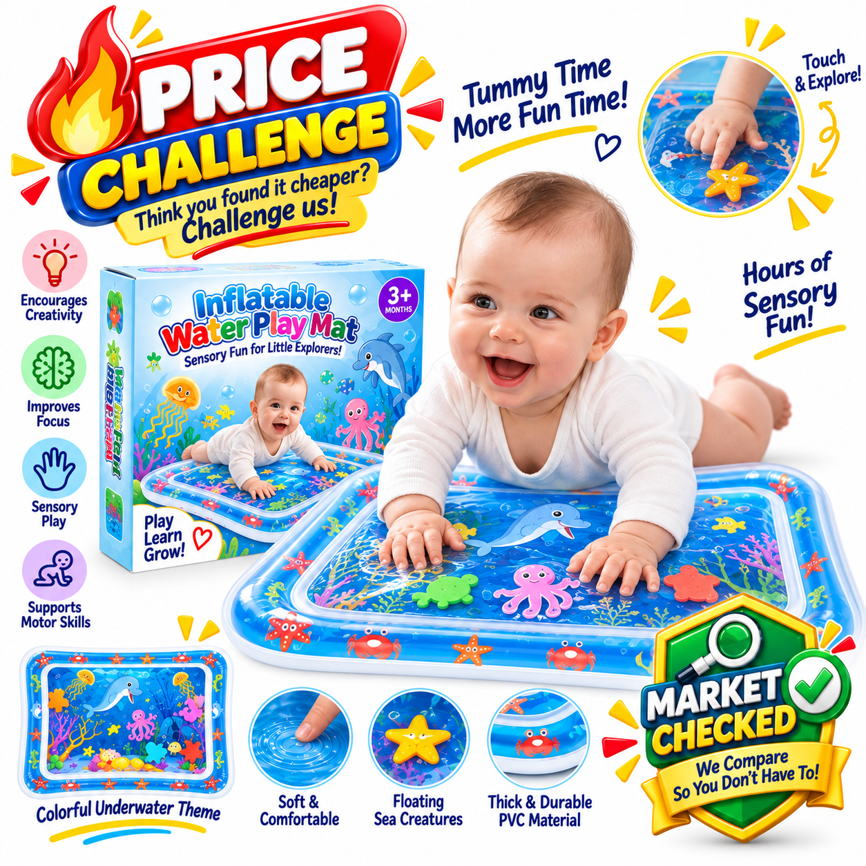 Inflatable Rectangle Water Play Mat for Infants - 881