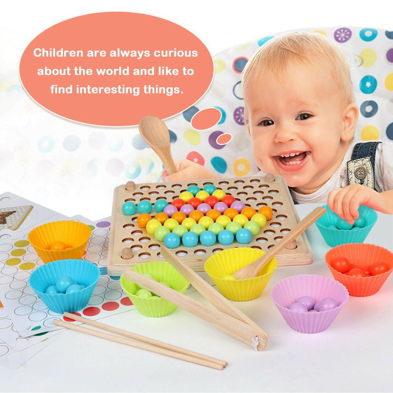 Montessori Chopsticks Color Bead Wooden Puzzle - Default Title - Odeez | Educational Toys Pakistan 