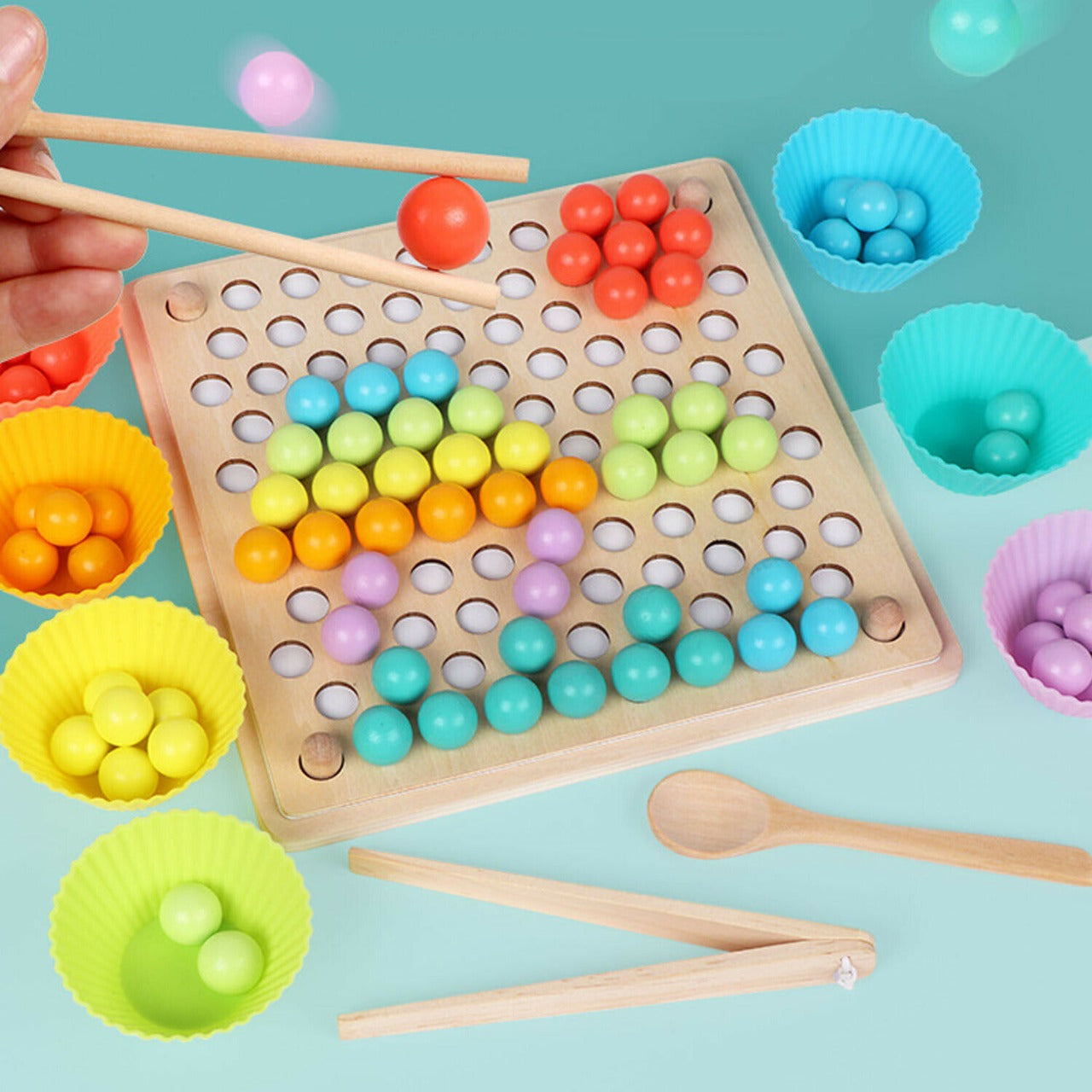 Montessori Chopsticks Color Bead Wooden Puzzle - Default Title - Odeez | Educational Toys Pakistan 