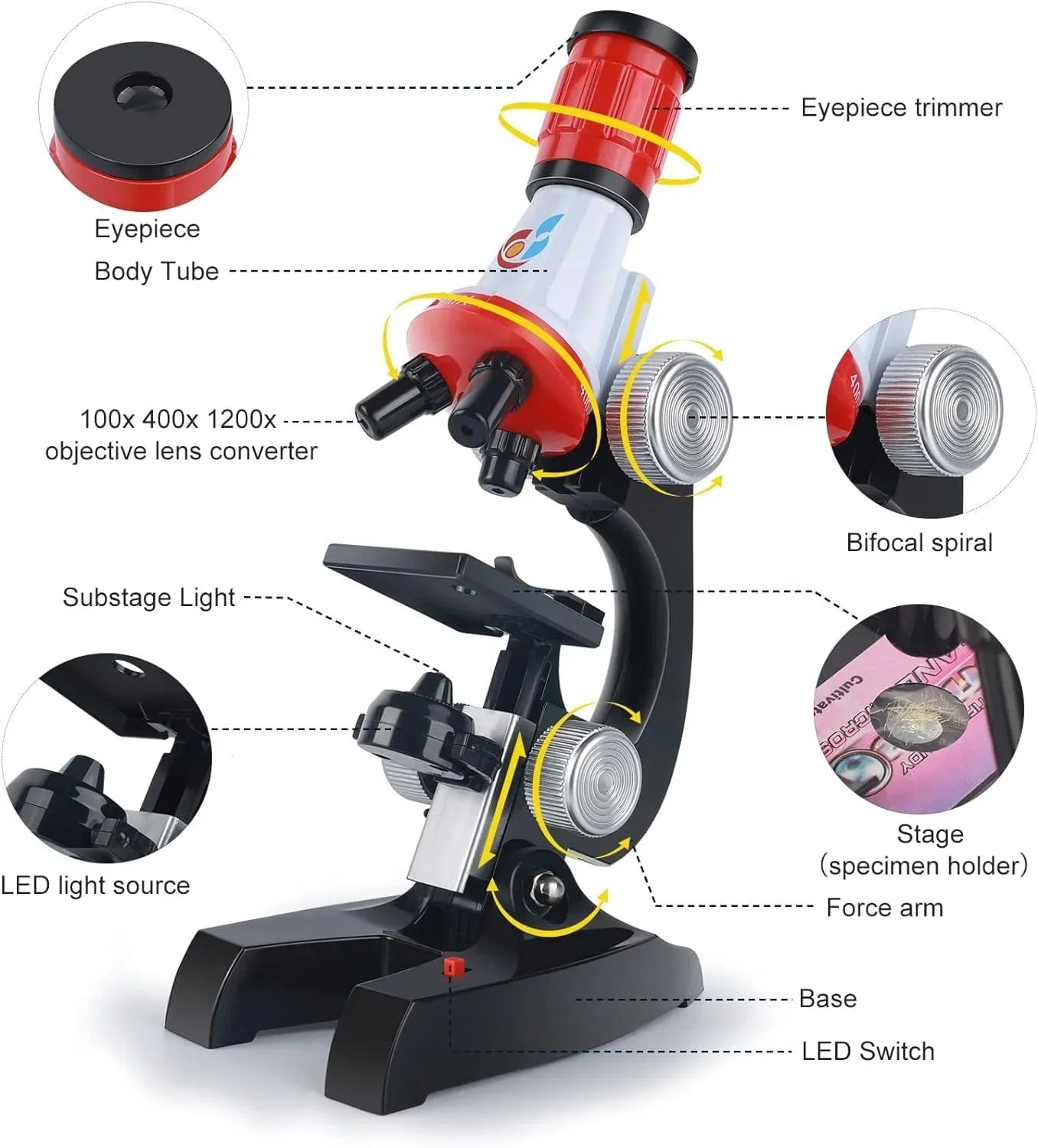 Fun & Learn Microscope for Kids 1200X - 128