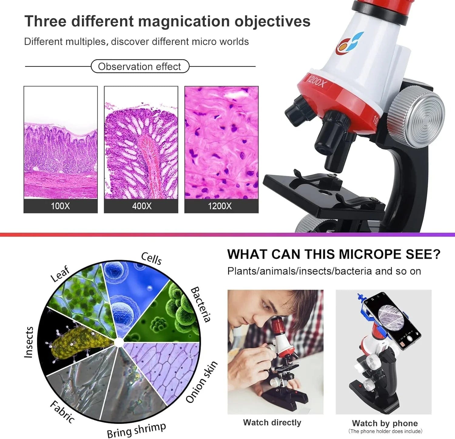 Fun & Learn Microscope for Kids 1200X - 128