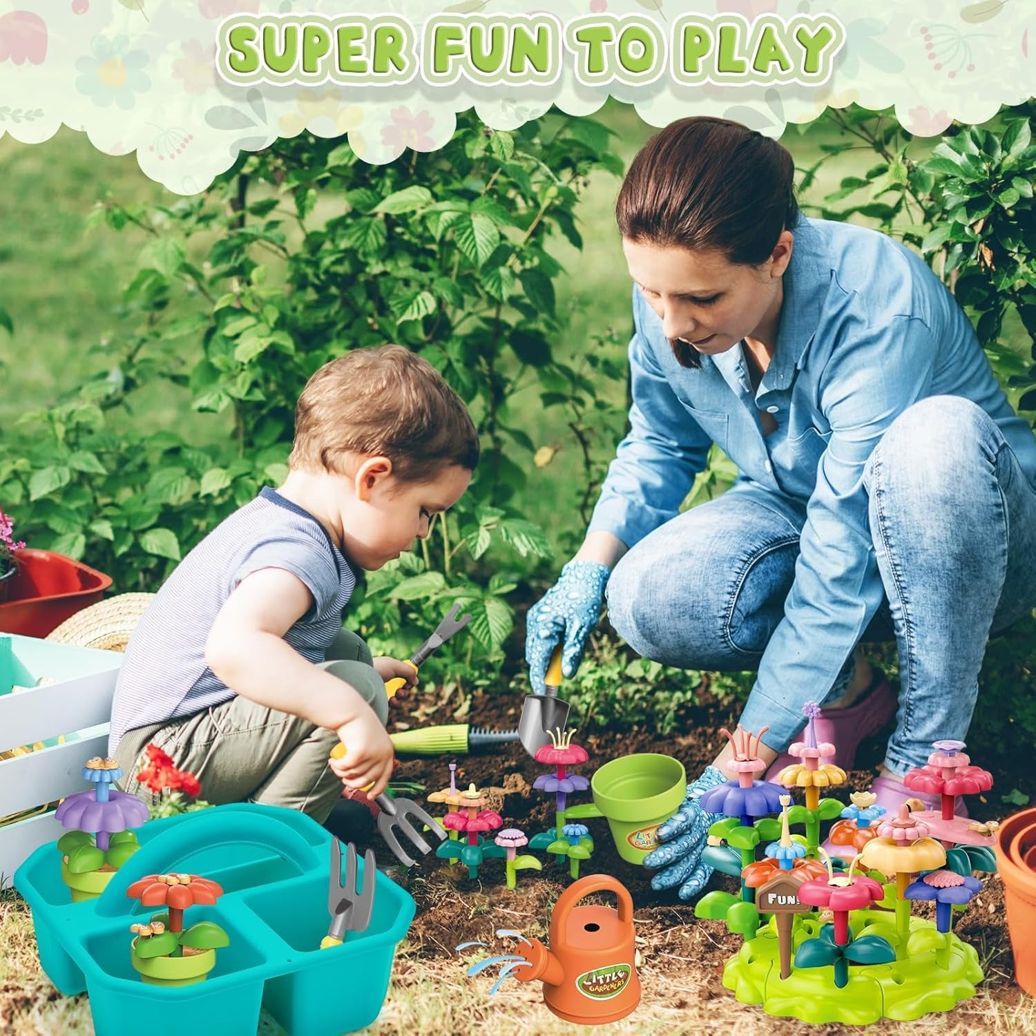 Toddler Gardening Kit with Storage Box & Flower Building Set - 425