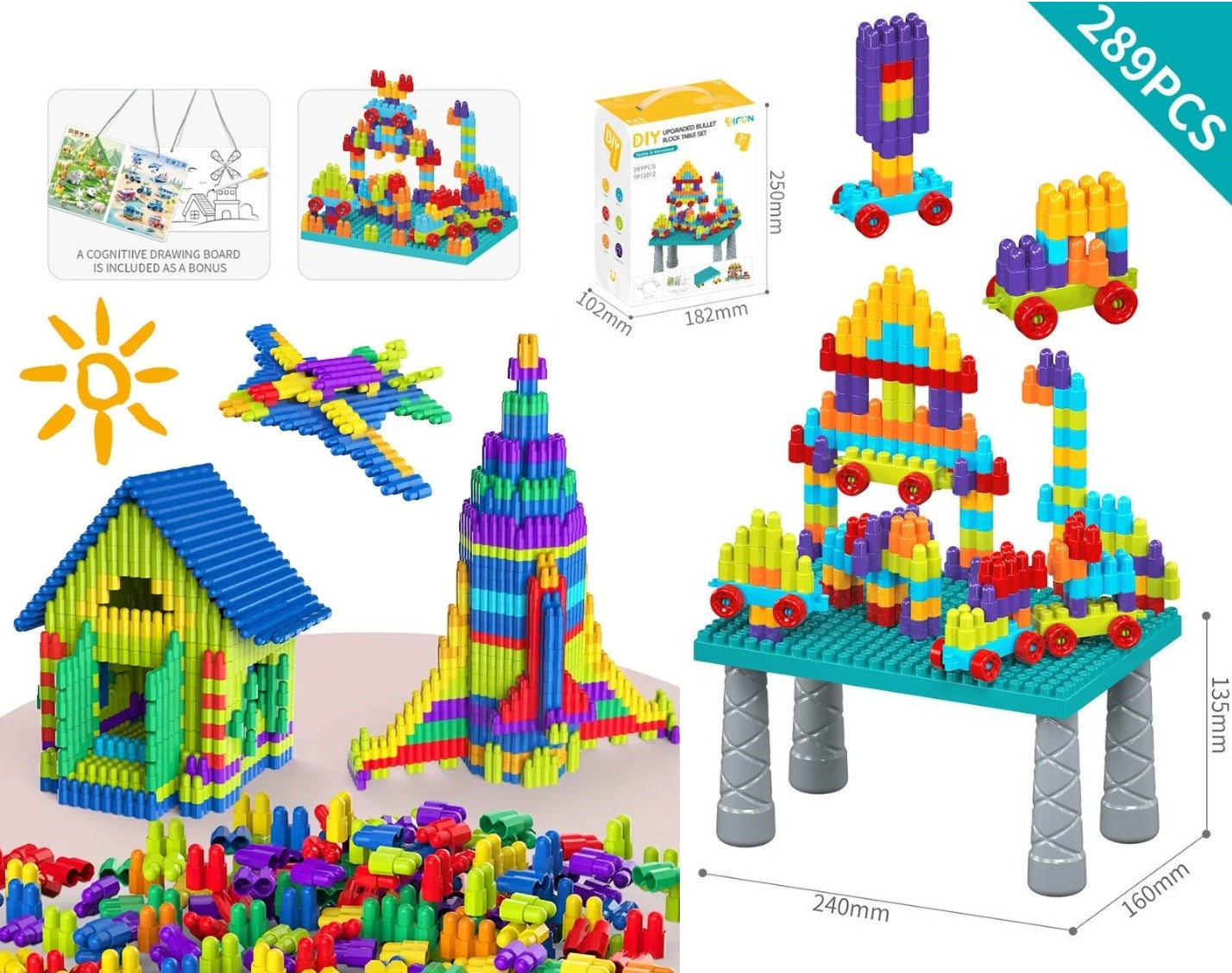 DIY Interlocking Building Block Table Play Set 289 Piece - 012