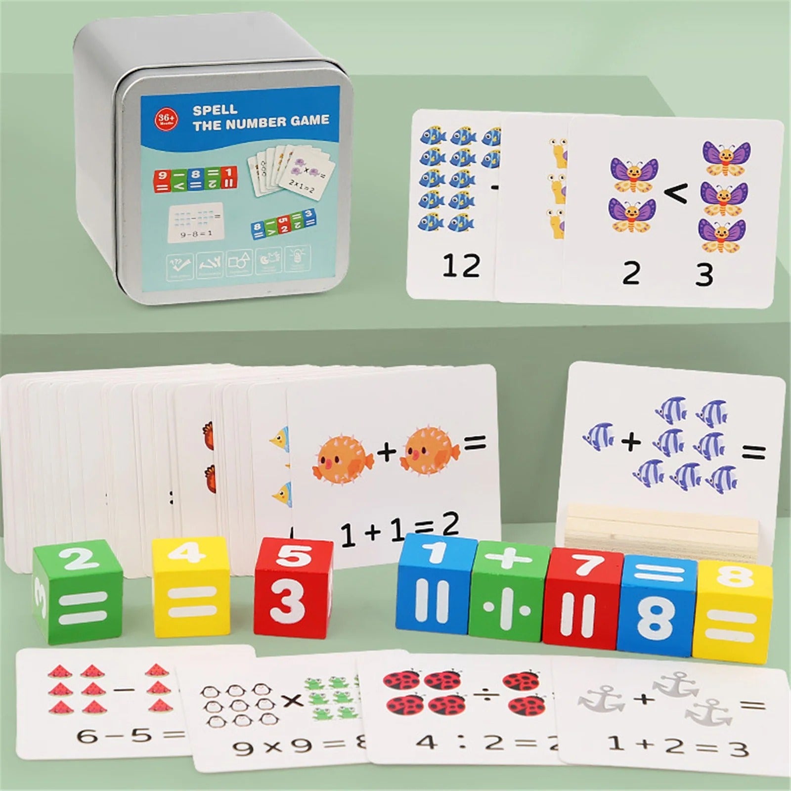 Number Counting Wooden Cube Blocks 50+ Cards - 588