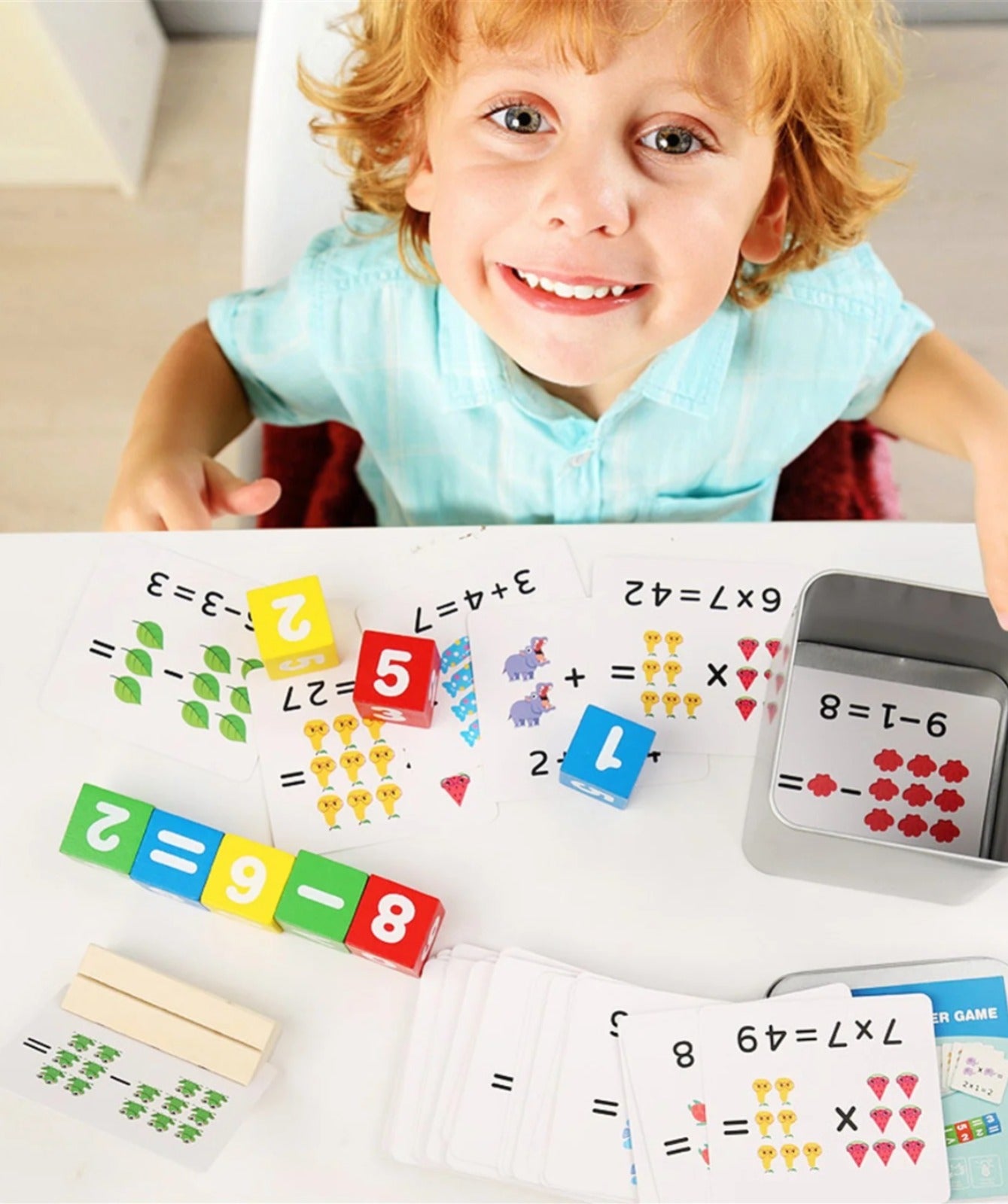 Number Counting Wooden Cube Blocks 50+ Cards - 588