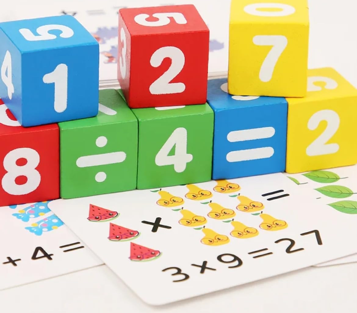 Number Counting Wooden Cube Blocks 50+ Cards - 588