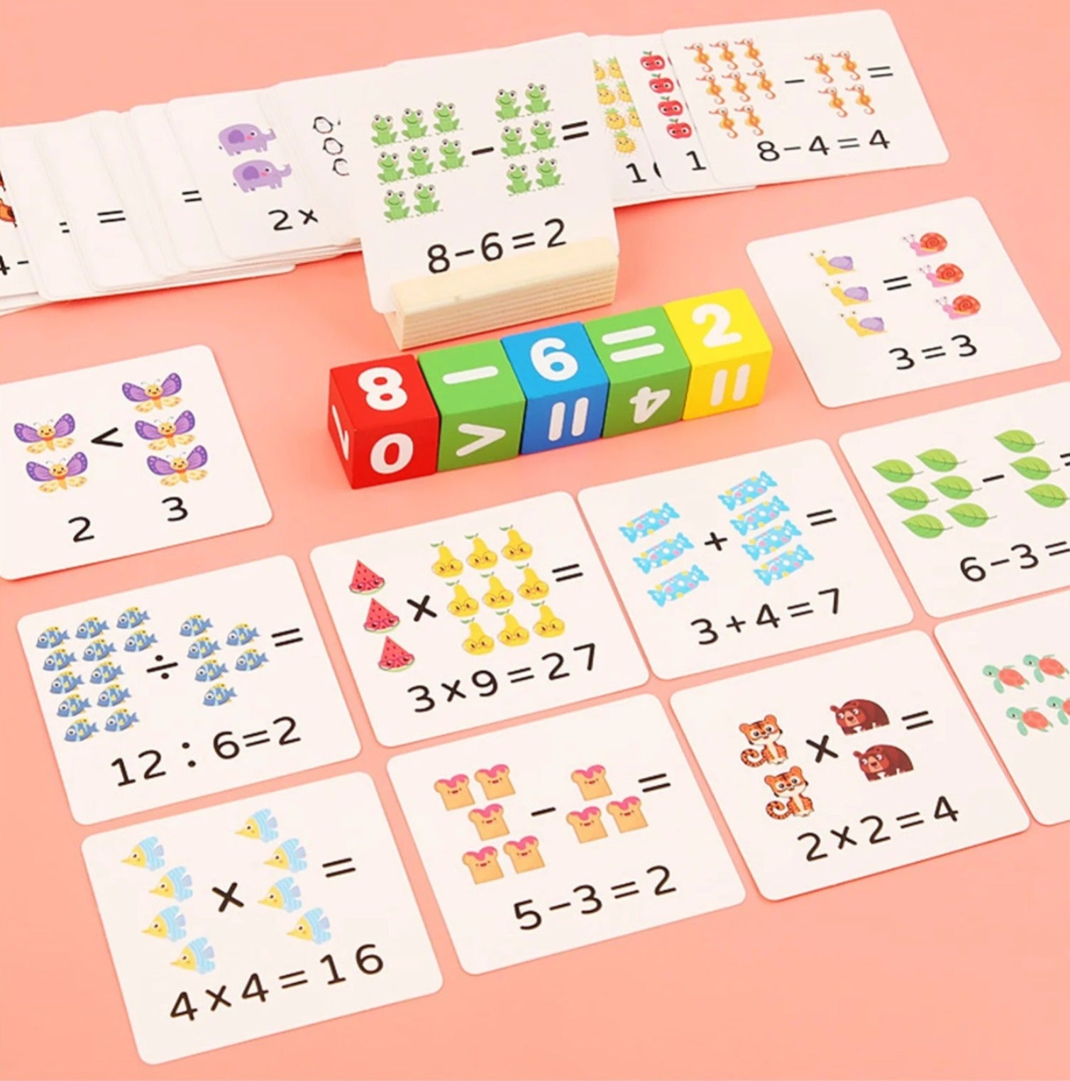 Number Counting Wooden Cube Blocks 50+ Cards - 588