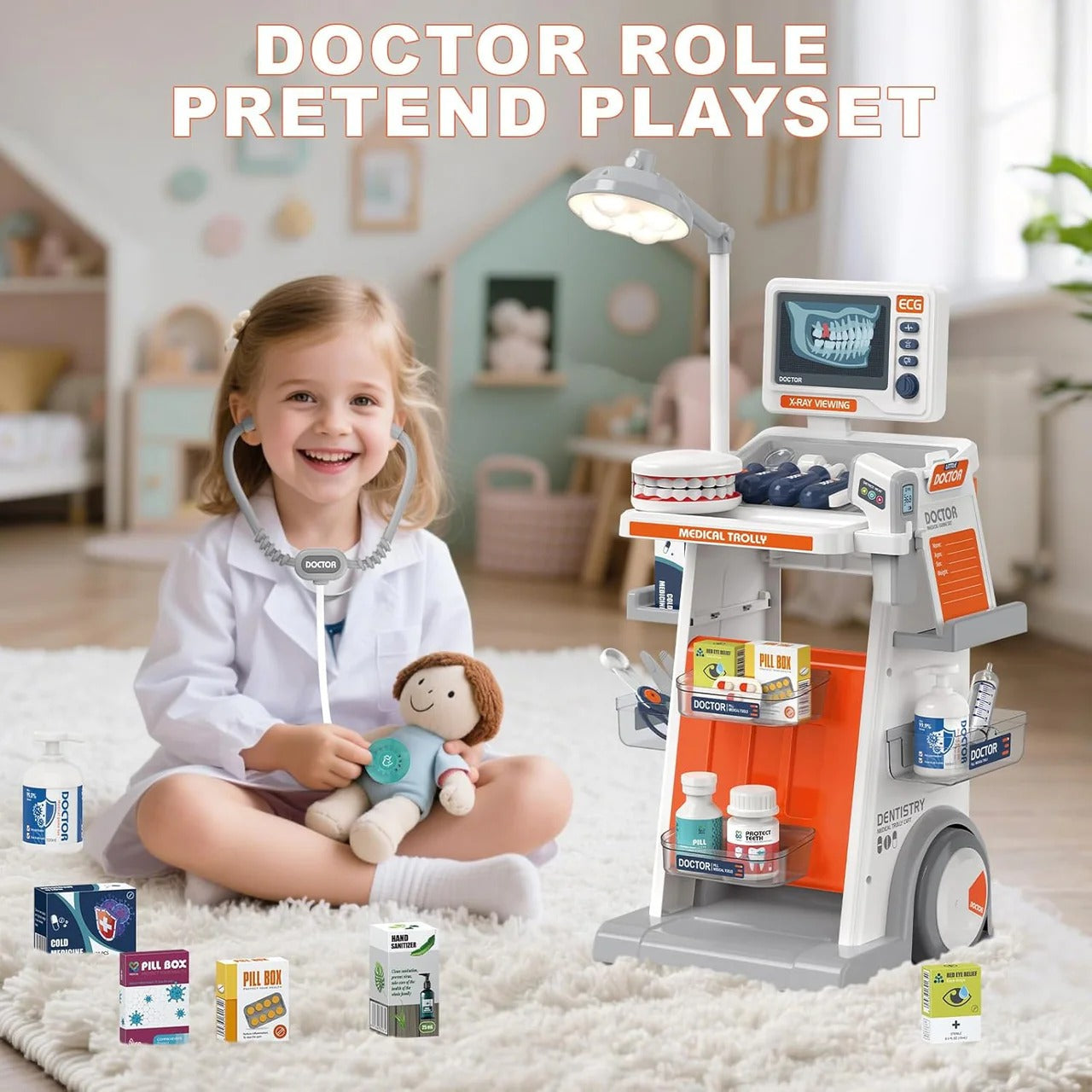 Realistic Medical Trolley Playset for Kids - 091
