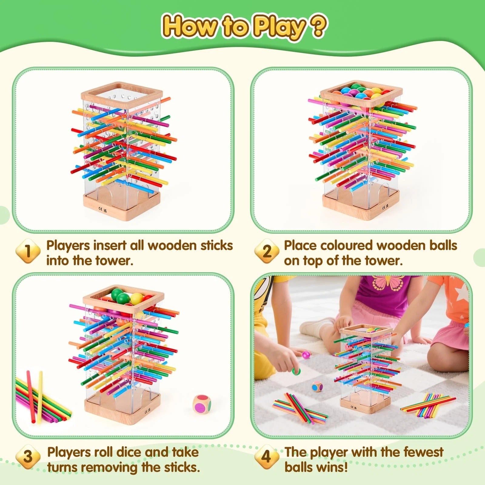 Colorful Stick Drop Tower Balance Game