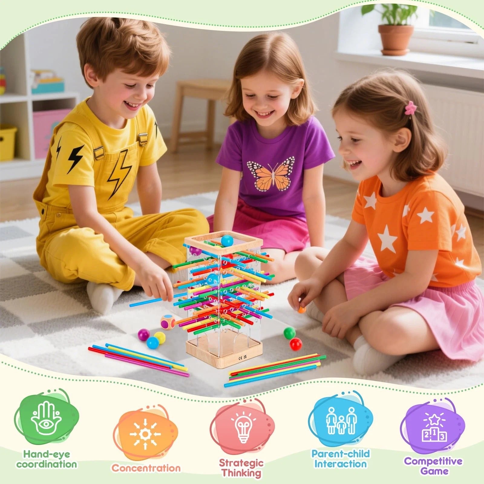 Colorful Stick Drop Tower Balance Game