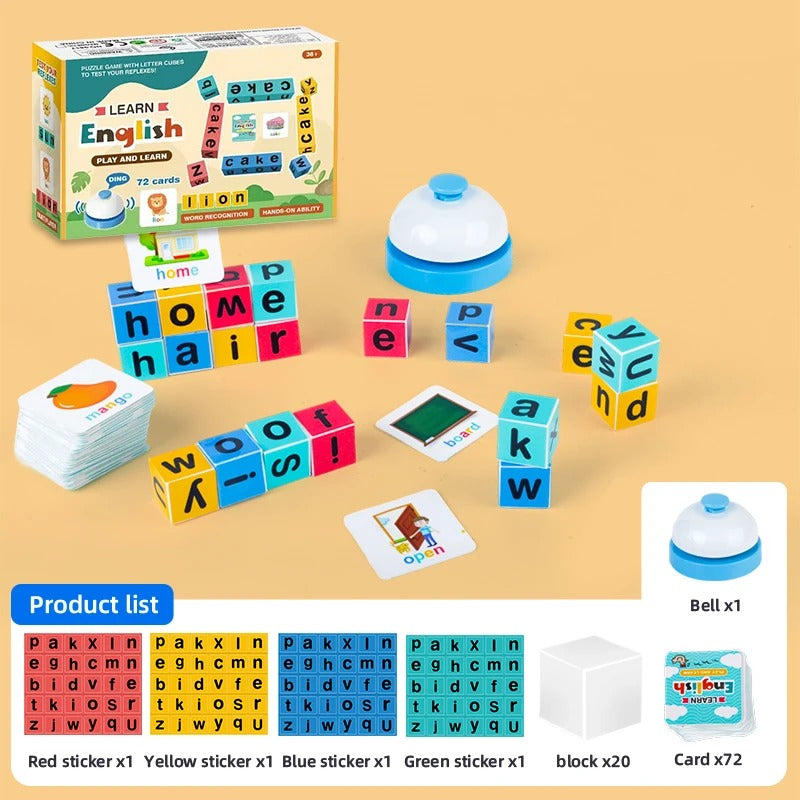 Word Building Challenge Play & Learn Magnetic Cube 72 Spelling Cards - 17A