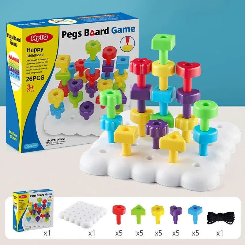 Color Pegs Stacking Board Game with Lacing 26 Pieces - 009