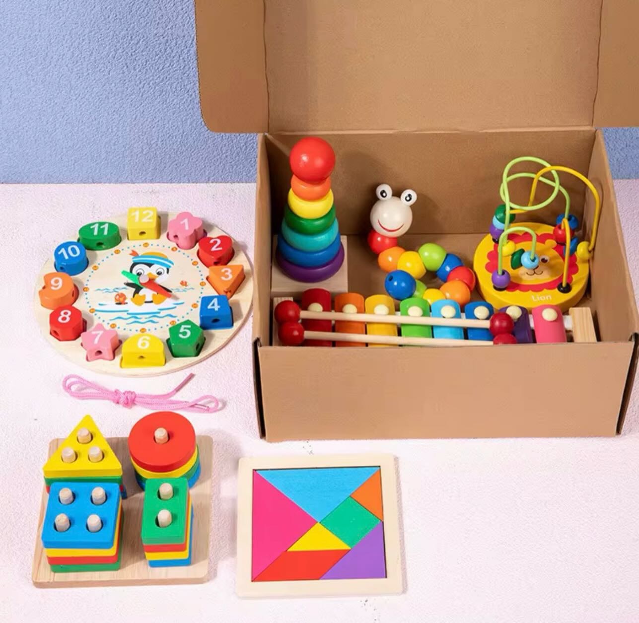 7-in-1 Wooden Montessori Learning Bundle Toy Set