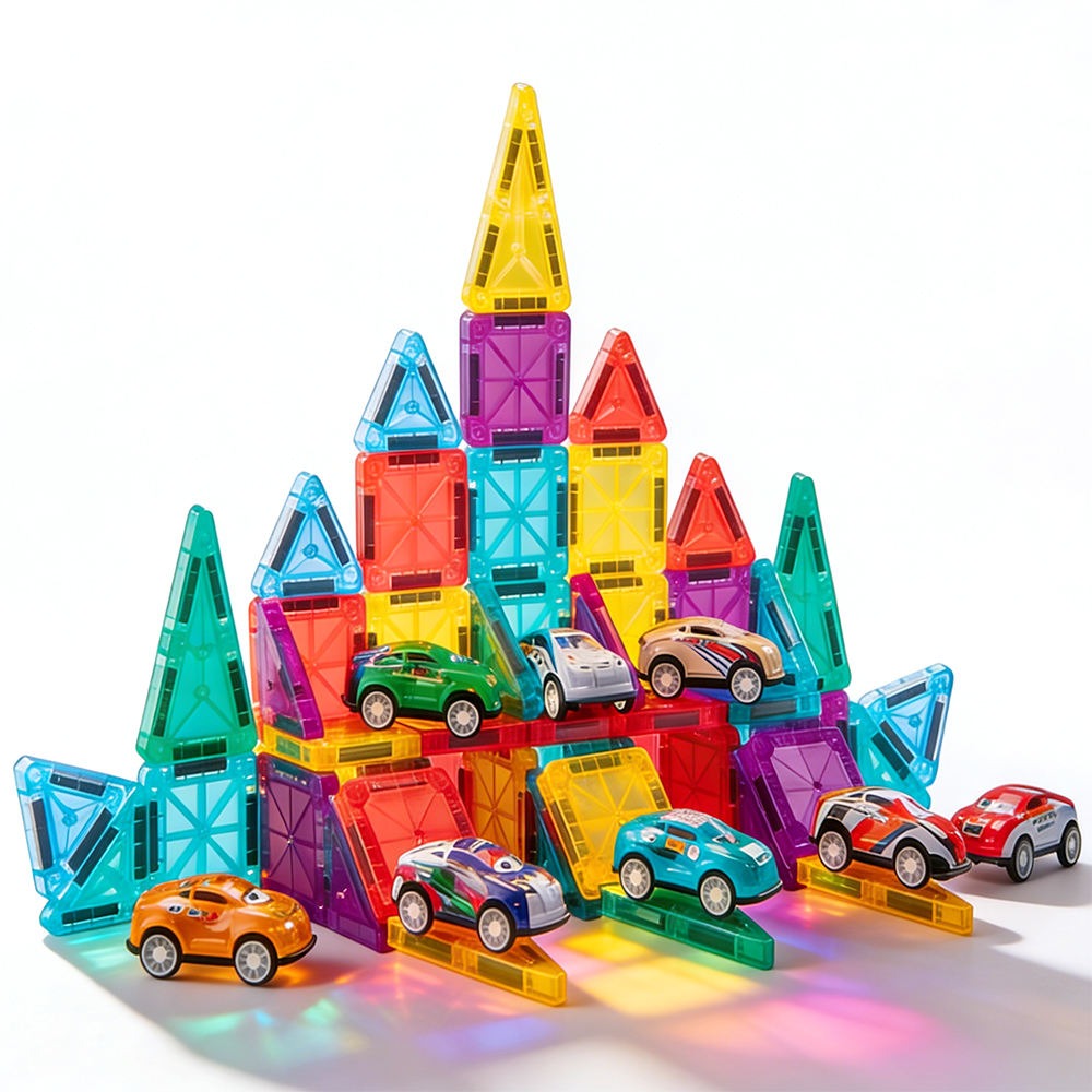 Magnetic Tile Car Building Set 78 Tiles with 10 Cars - 527