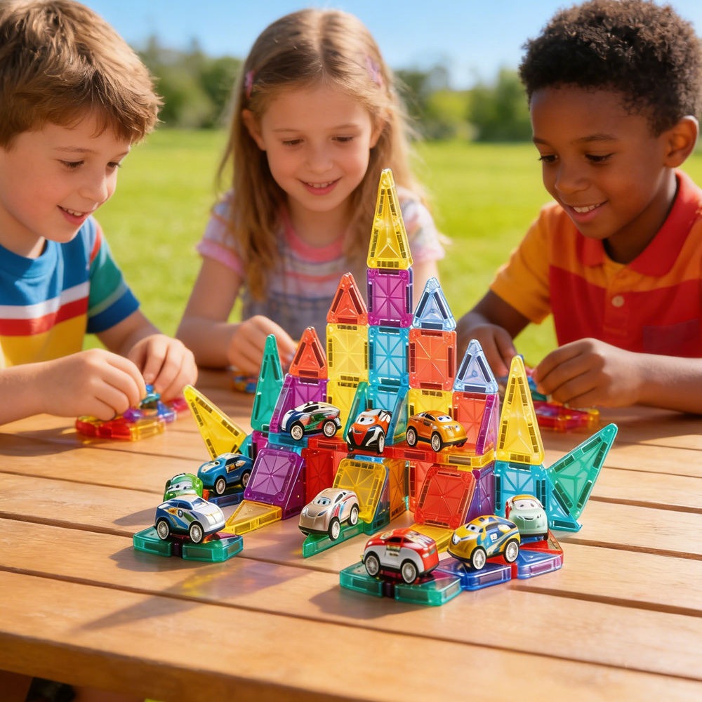 Magnetic Tile Car Building Set 78 Tiles with 10 Cars - 527