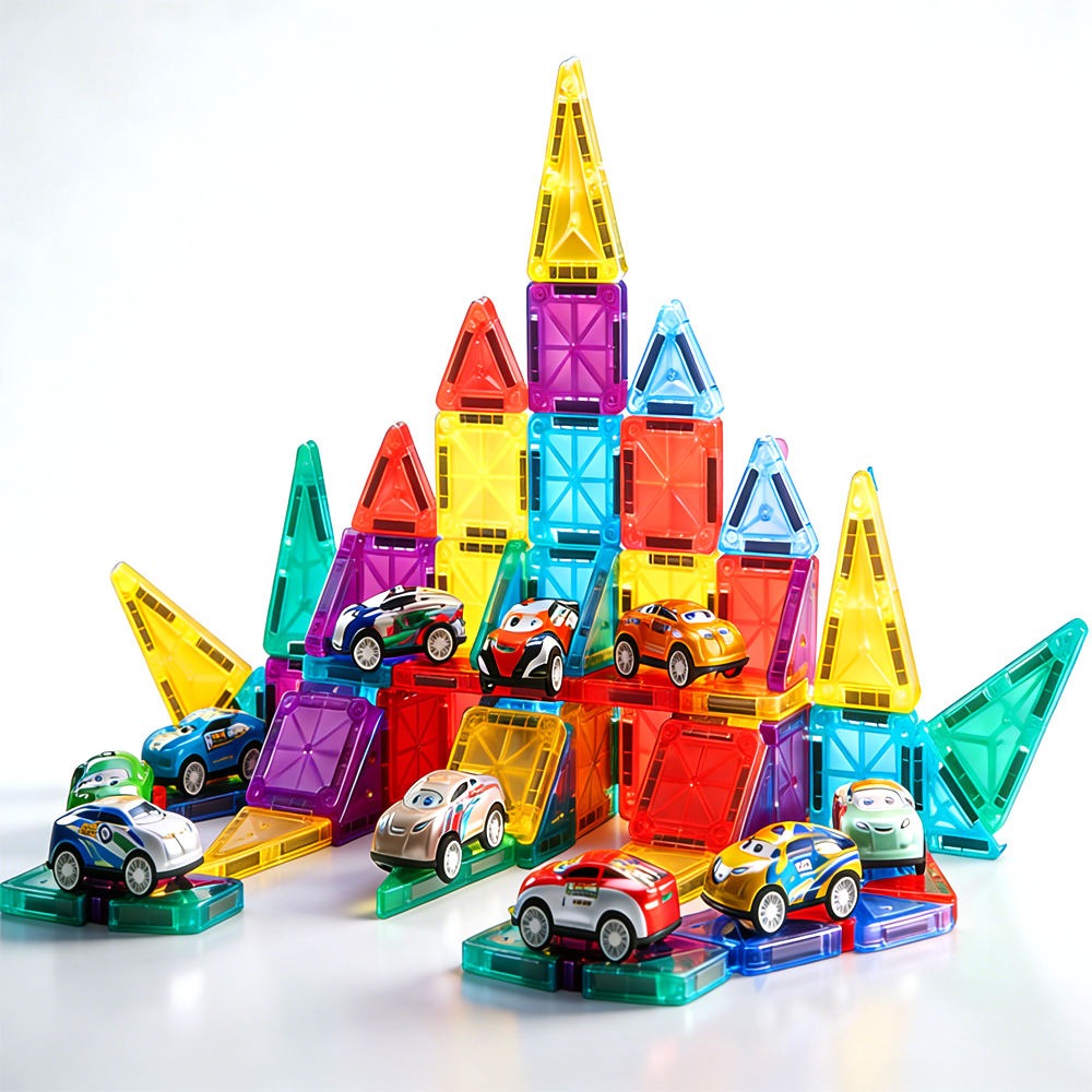 Magnetic Tile Car Building Set 78 Tiles with 10 Cars - 527