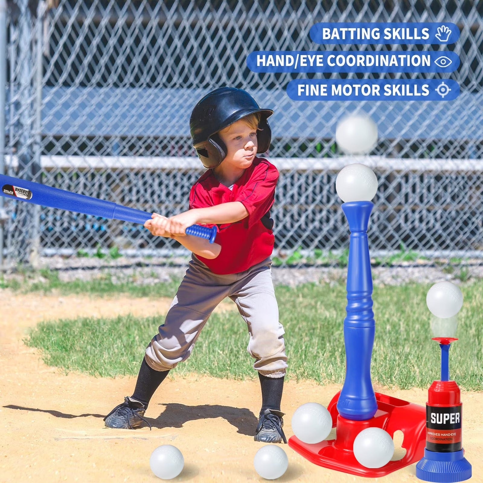 Kids Baseball T-Ball Set – 2-in-1 Training and Play Kit - 959