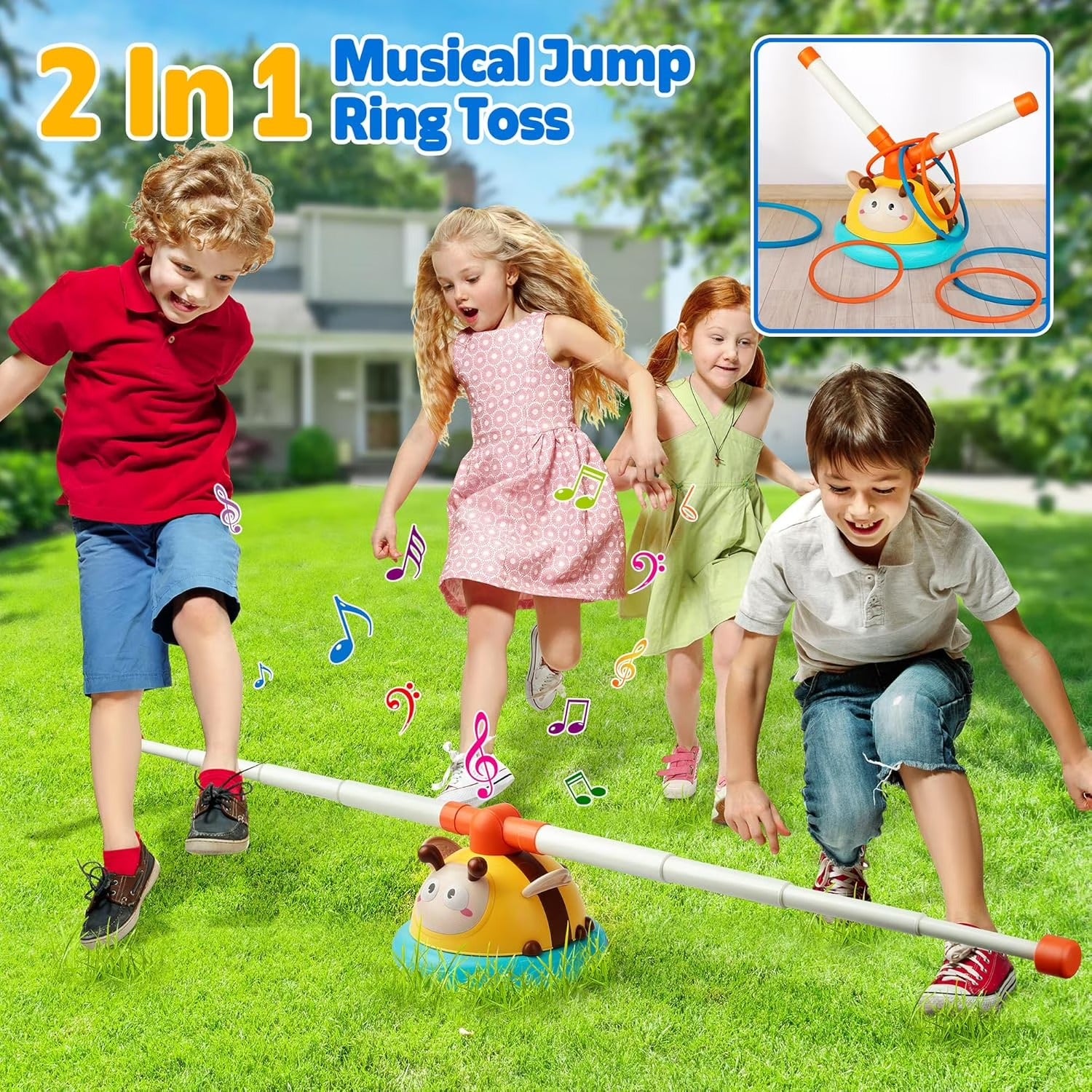 2-in-1 Musical Jump and Ring Toss Game for Kids