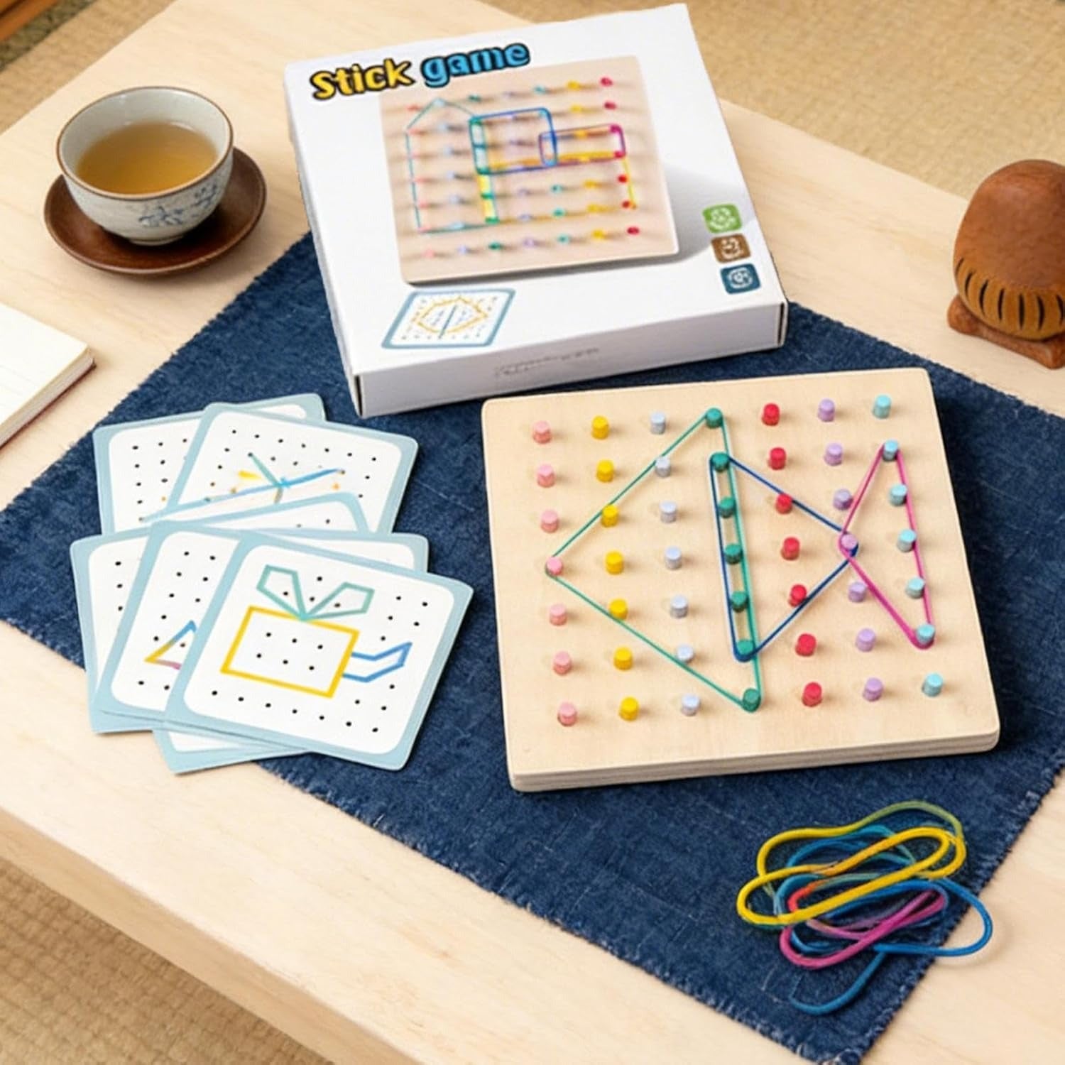 Wooden Geoboard Pattern Puzzle  Montessori Shape Building Board - 857