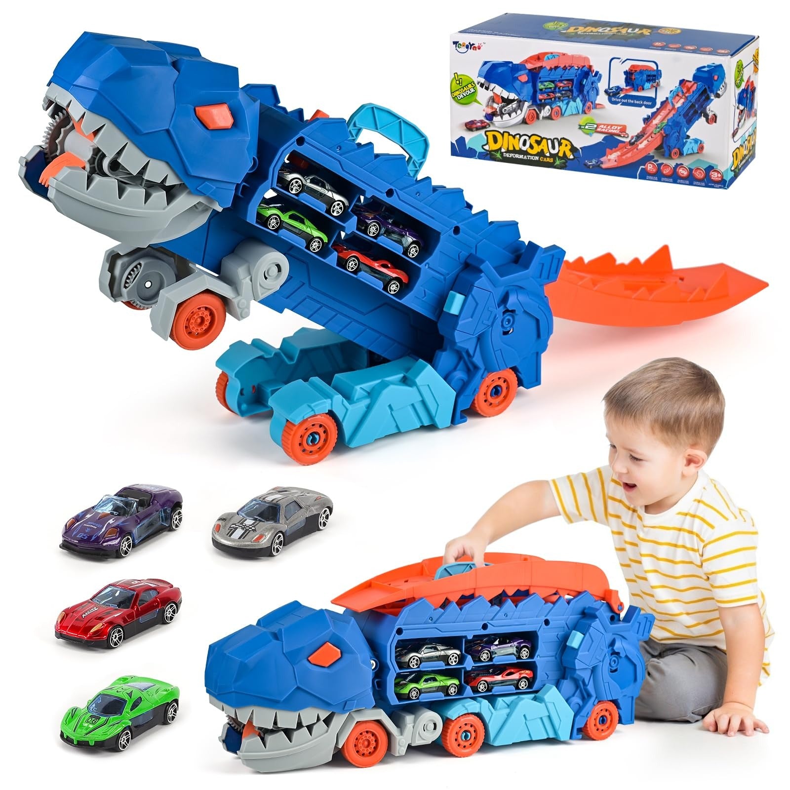 Dinosaur Transport Carrier Truck with 4 Die Cast Cars 111