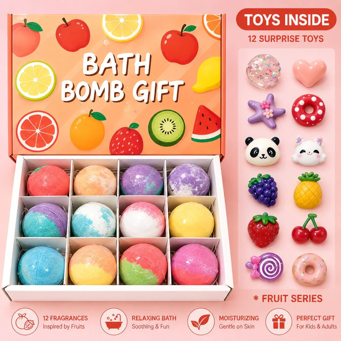 Colorful Bath Bomb Gift Set with Colorful Fizzy Surprise Fruits