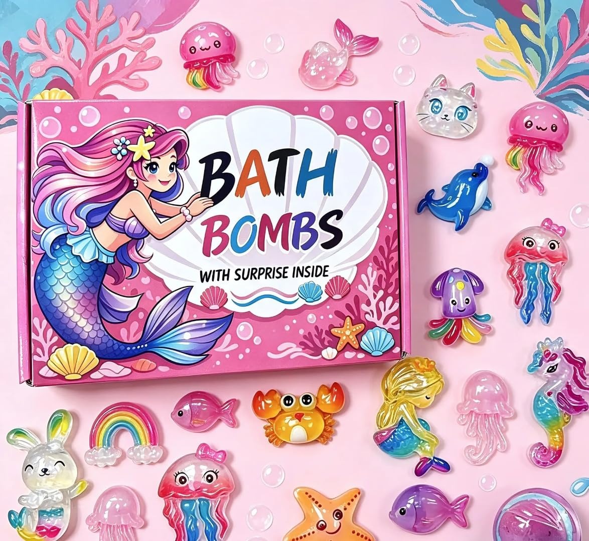 Colorful Bath Bomb Gift Set with Colorful Fizzy Surprise Mermaid