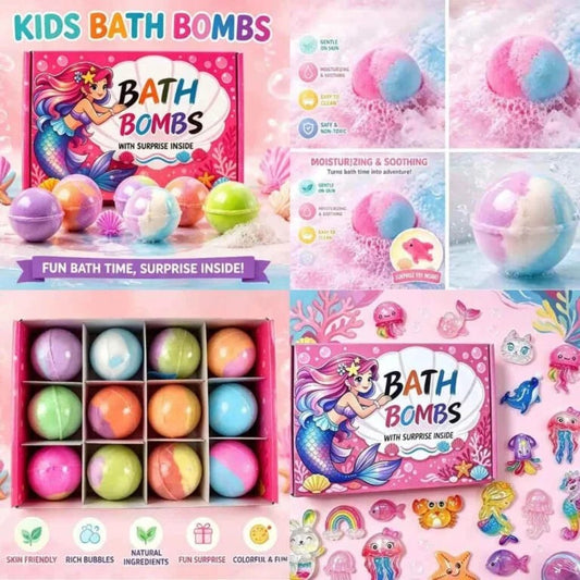 Colorful Bath Bomb Gift Set with Colorful Fizzy Surprise Mermaid