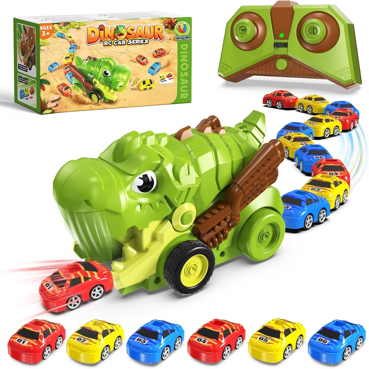 RC Dinosaur Eating Car Mini Magnetic Cars 6 pieces - 106