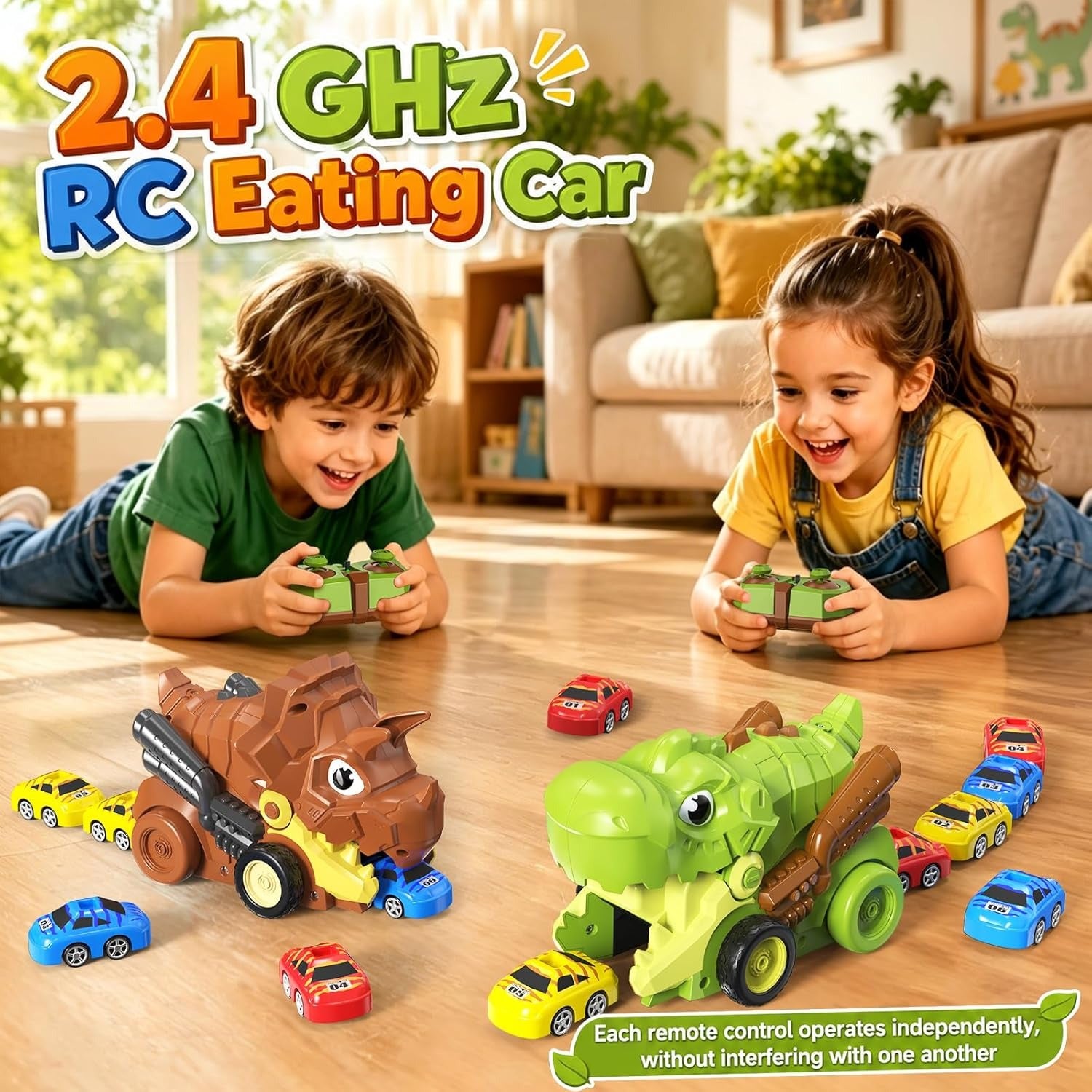 RC Dinosaur Eating Car Mini Magnetic Cars 6 pieces - 106
