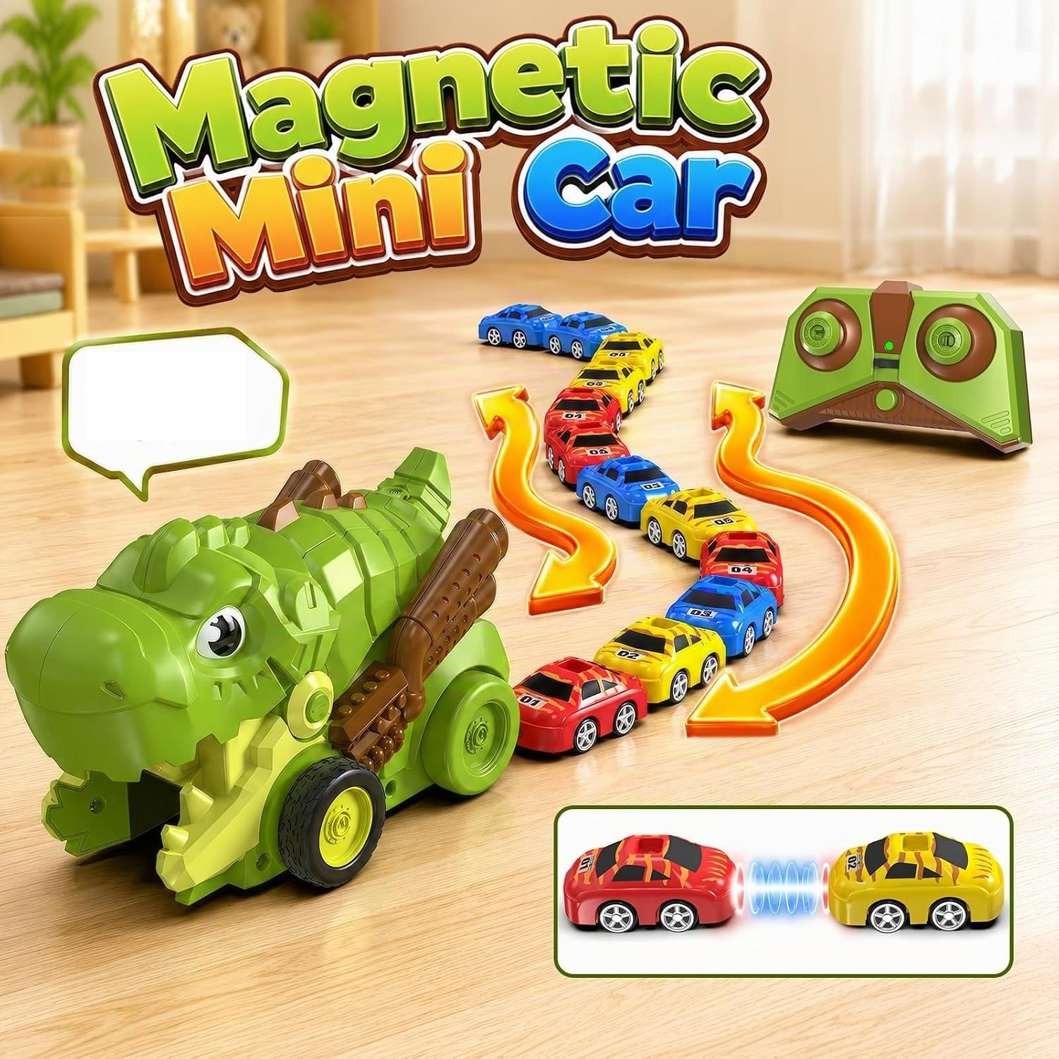 RC Dinosaur Eating Car Mini Magnetic Cars 6 pieces - 106