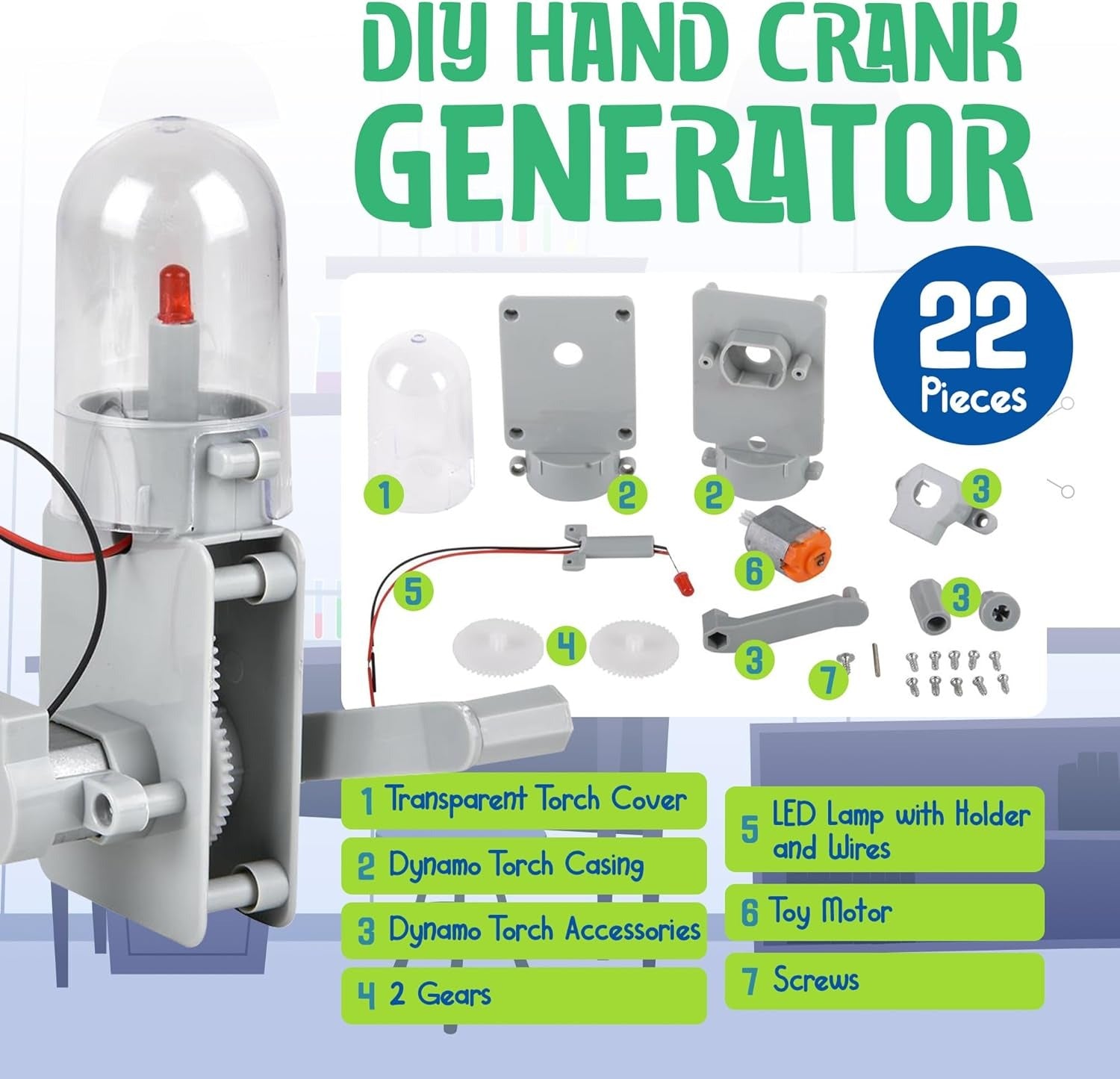 Dynamo Torch Science Kit Hand Crank LED Generator Experiment - 005